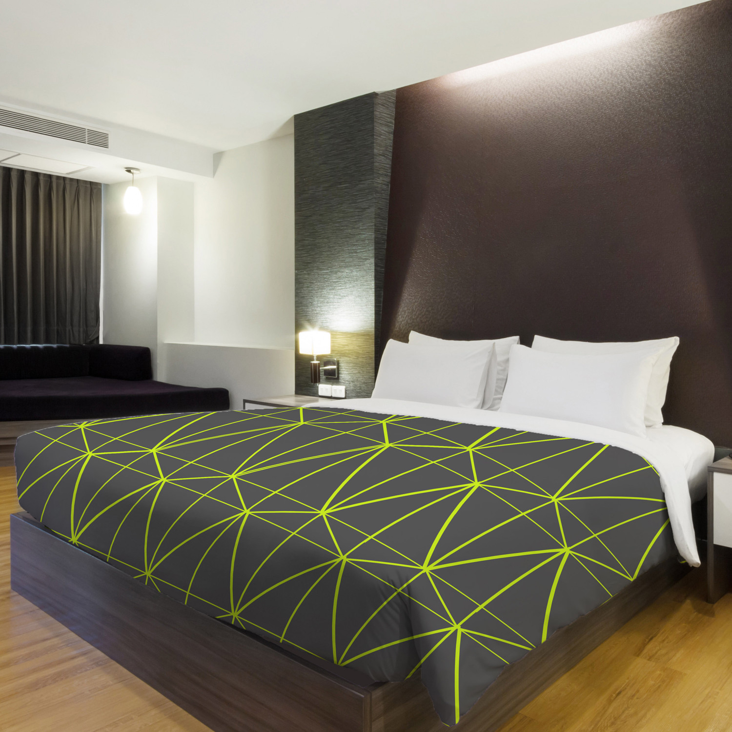 Britt Geometric Duvet Cover // Gray + Yellow (Fleece // Full/Queen