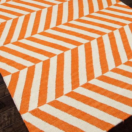 Stripe Pattern Rug // Orange & Ivory (2'L X 3'W)