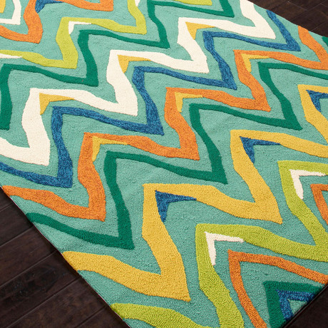 Abstract Pattern Rug // Green & Blue (2'L X 3'W)