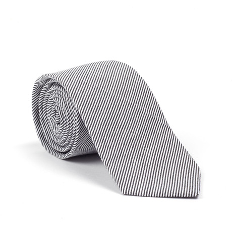 Cotton Tie // Black + White Micro-Stripe
