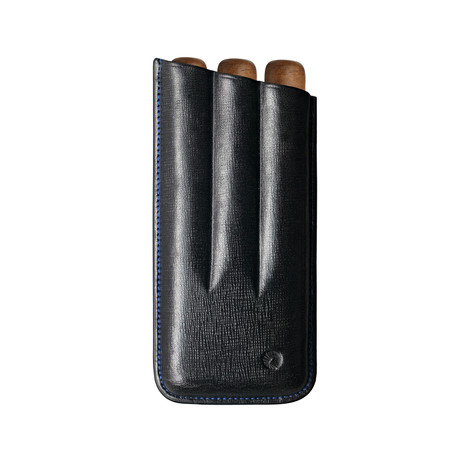 Saffiano Leather Cigar Case // Three Finger Corona (Black Stitch)