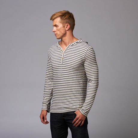 Striped Lounge Hooded Henley // Navy (S)