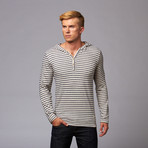Striped Lounge Hooded Henley // Navy (L)
