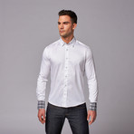 European Button Up Shirt + Black Plaid Cuffs // White (XL)