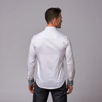 European Button Up Shirt + Black Plaid Cuffs // White (XL)