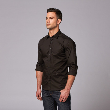 Myn Embroidered Logo Button Up // Black (S)