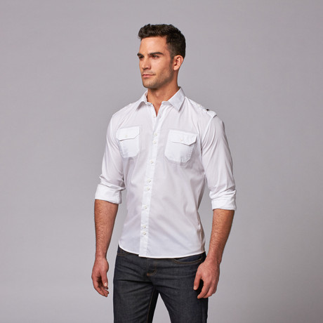Myn Bordered Pocket Button Up // White (S)