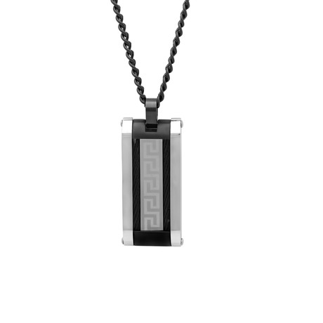 Black IP and Stainless Steel Greek Key Accent Pendant