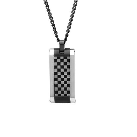 Black IP and Stainless Steel Checkerboard Accented Pendant