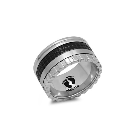 Stainless Steel and Black IP Spinner Ring (Size 9)