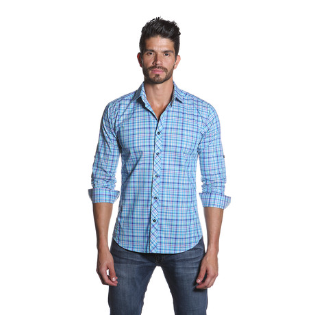 OTT Button Up Shirt // Sky Blue Plaid (S)