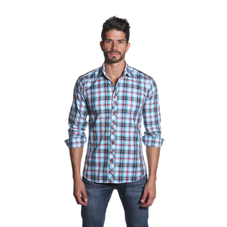 Jared Lang // OTT Button Up Shirt // Blue Multi Plaid (S)