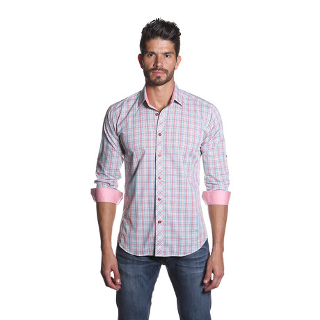 OTT Button Up Shirt // Light Pink Plaid (S)