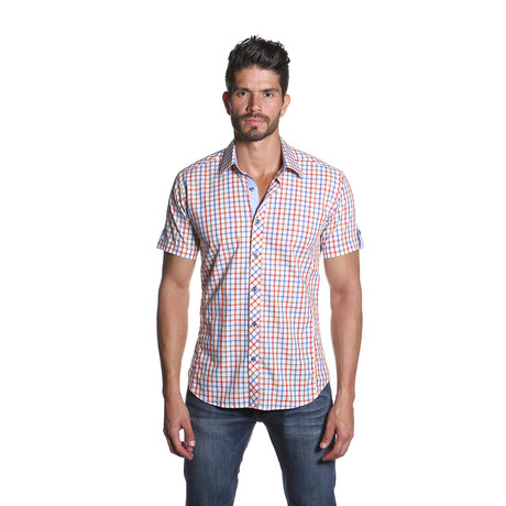 TOR Short Sleeve Button Up Shirt // Red Check (S)