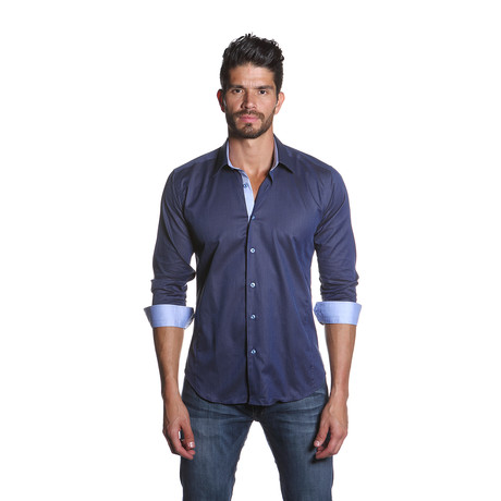 VAN Button Up Shirt // Navy + Light Blue (S)