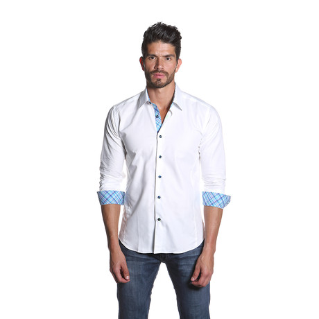 VAN Button Up Shirt // White + Sky Blue (S)