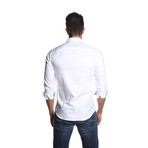 VAN Button Up Shirt // White + Sky Blue (XL)