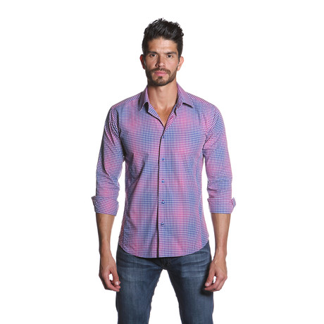 VAN Button Up Shirt // Pink + Blue Check (S)