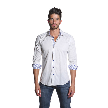 VAN Button Up Shirt // Heathered White + Blue (S)