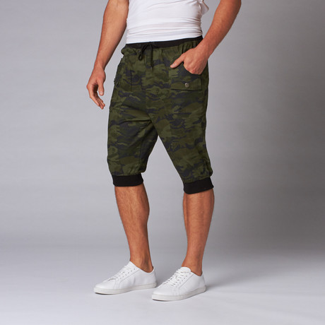 Camo Jogger Shorts // Olive (S)
