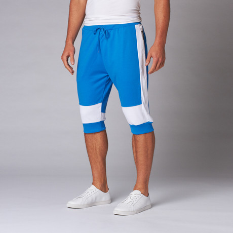 Colorblock Rib Cuff Jogger Shorts // White + Blue (S)