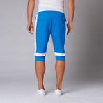 Colorblock Rib Cuff Jogger Shorts // White + Blue (S)