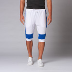 Colorblock Rib Cuff Jogger Shorts // Blue + White (L)