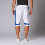 Colorblock Rib Cuff Jogger Shorts // Blue + White (L)