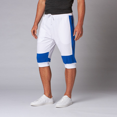 Colorblock Rib Cuff Jogger Shorts // Blue + White (S)