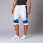 Colorblock Rib Cuff Jogger Shorts // Blue + White (M)
