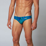 Amazon Swim Brief // Blue + Green Stripe (L)