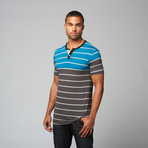 Alpha Beta // Striped Henley Crew // Seaport + Charcoal  (S)