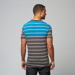 Alpha Beta // Striped Henley Crew // Seaport + Charcoal  (S)