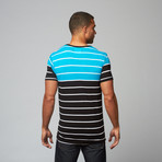 Alpha Beta // Striped Henley Crew // Hawaiian Ocean + Blac (L)