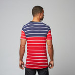 Alpha Beta // Striped Henley Crew // Haute Red + Navy (L)