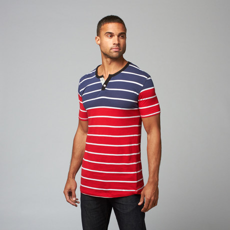 Alpha Beta // Striped Henley Crew // Haute Red + Navy (S)