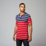 Alpha Beta // Striped Henley Crew // Haute Red + Navy (L)