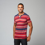 Striped Henley Crew // Navy + Grey + Red (S)