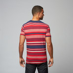 Striped Henley Crew // Navy + Grey + Red (S)