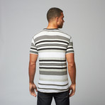 Alpha Beta // Striped Henley Crew // Black + Grey (S)