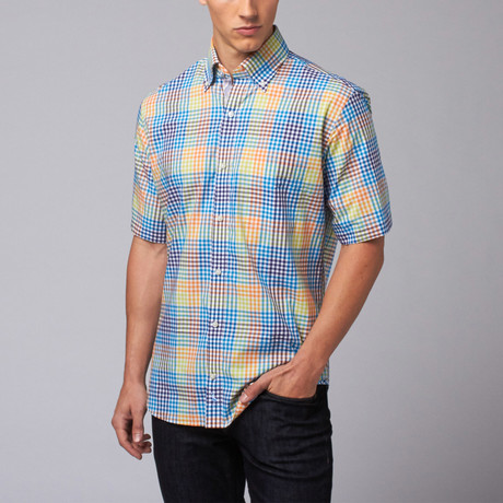 Bali Short Sleeve Button Down Shirt // Turquoise Multi (S)