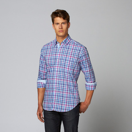 Grace Bay Long Sleeve Button Down Shirt // Purple + Blue (S)