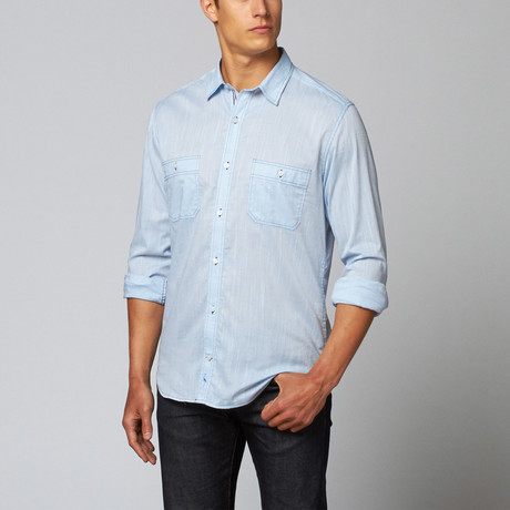 Seascape Long Sleeve Button Down Shirt // Light Blue (S)