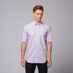 Lipah Short Sleeve Button Down Shirt // Pink + Blue (L)