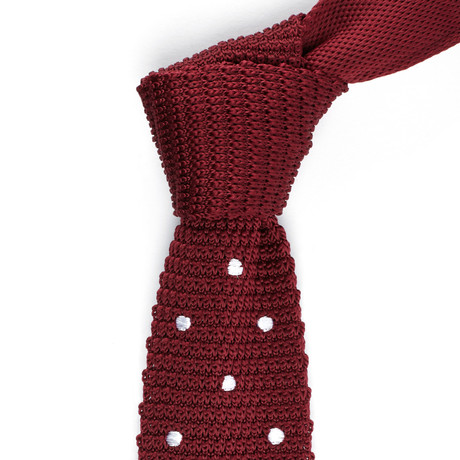 Polka Dot Slim Knit Tie // Wine