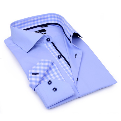 Solid Stretch Shirt // Light Blue + Check (S)