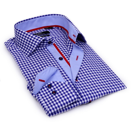 Houndstooth Gingham Shirt // Navy + Light Blue (S)