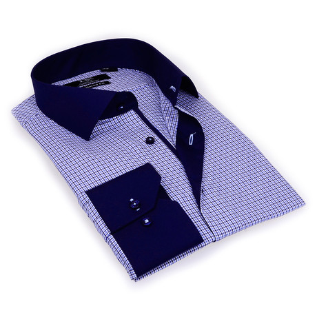 Levinas // Contrast Check Button Up // Blue + Navy (S)
