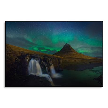 Kirkjufell Night Landscape With Northern Light (16"W x 13"H x 1"D)