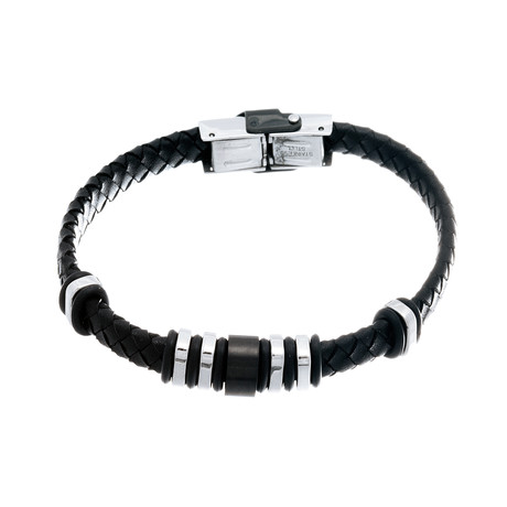 Leather Bracelet // Two Tone Black-IP Bars